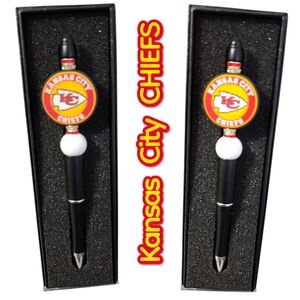 Limited Edition KANSAS CITY CHIEFS Rhinestone Beaded Black Ink Pen With Gift Box